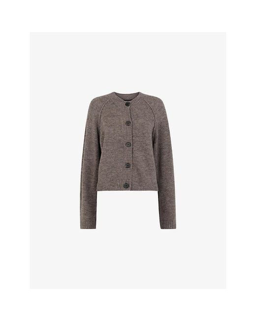 Whistles Brown Round-Neck Raglan-Sleeved Knitted Cardigan