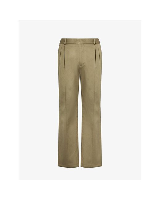 Loewe Green Pleated Straight-leg Cotton-twill Trousers for men