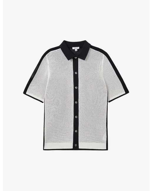 Reiss Black Misto Open-stitch Cotton-blend Shirt for men
