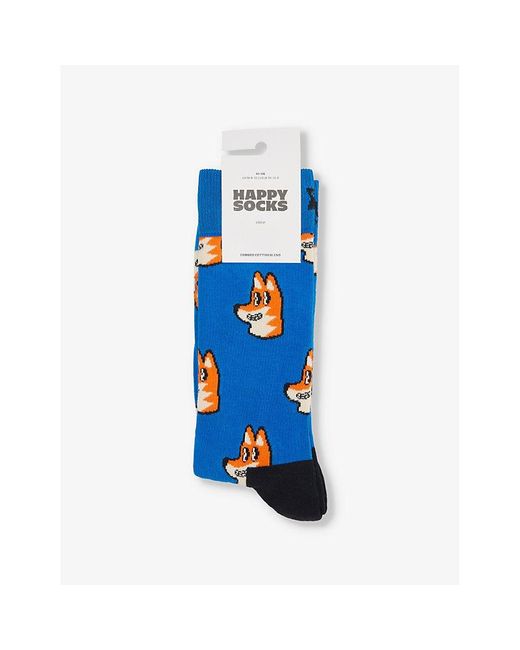 Happy Socks Blue Fox Cotton-Blend Socks for men