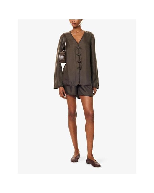 RÓHE Frames Green Taped-Trim Silk Shorts