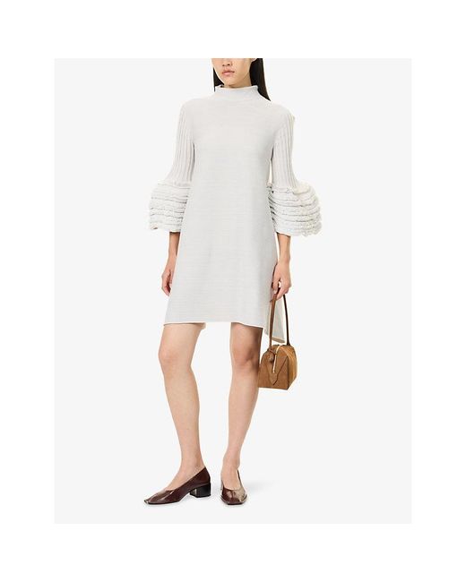 CFCL White Pottery Pile Glitter-Embellished Knitted Mini Dress