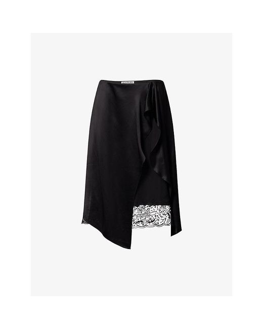 Acne Black Inouka Layered Satin Midi Skirt