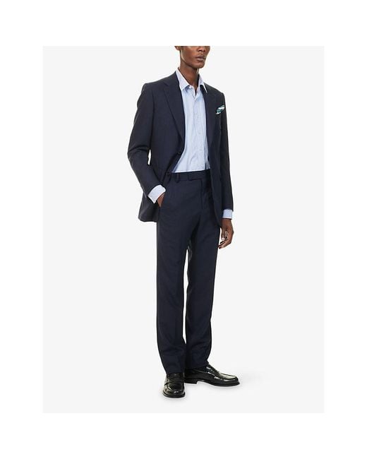 Dunhill Blue Belgravia Pressed-Pleat Wool Trousers for men