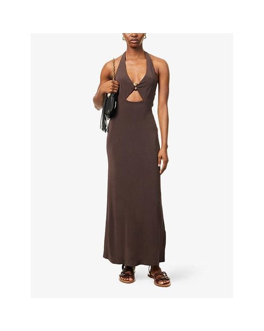 Max Mara Brown Ghiotto Halterneck Stretch-Jersey Midi Dress