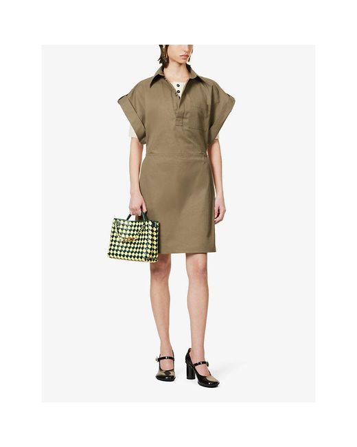 Bottega Veneta Green Angular-sleeve Cotton-twill Mini Shirt Dress