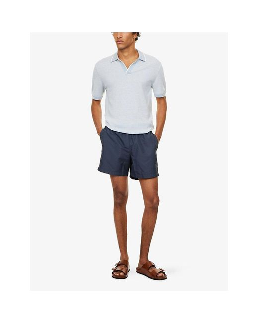 Orlebar Brown Blue Horton Contrast-Trim Cotton-Blend Polo Top for men