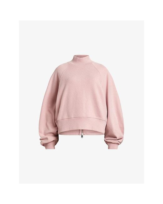 AllSaints Pink Dana High-neck Relaxed-fit Organic-cotton Sweatshirt
