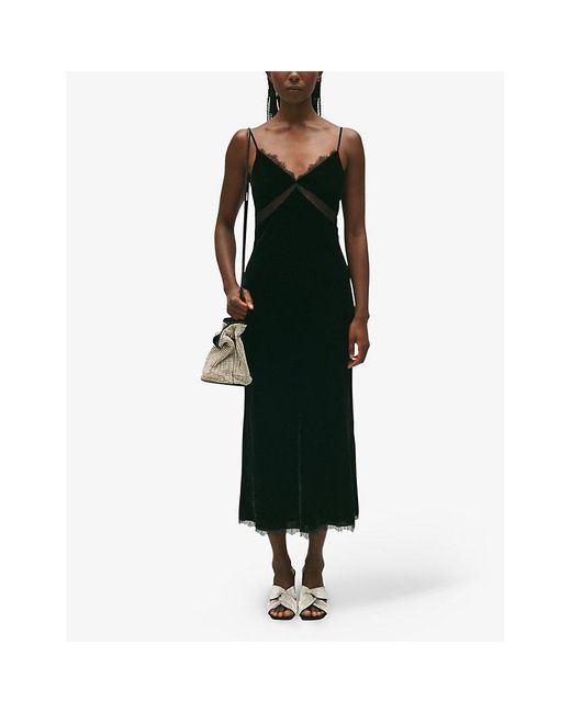 Claudie Pierlot Black Lace-trim Regular-fit Woven Midi Dress