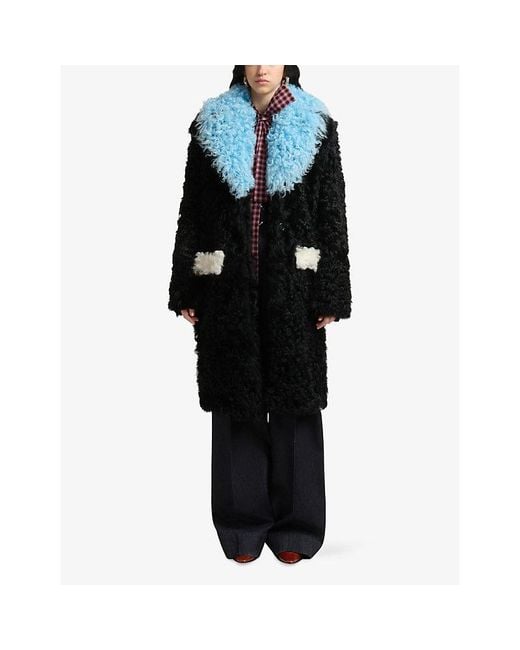 Marni Black Long Contrast Lamb-Shearling Jacket