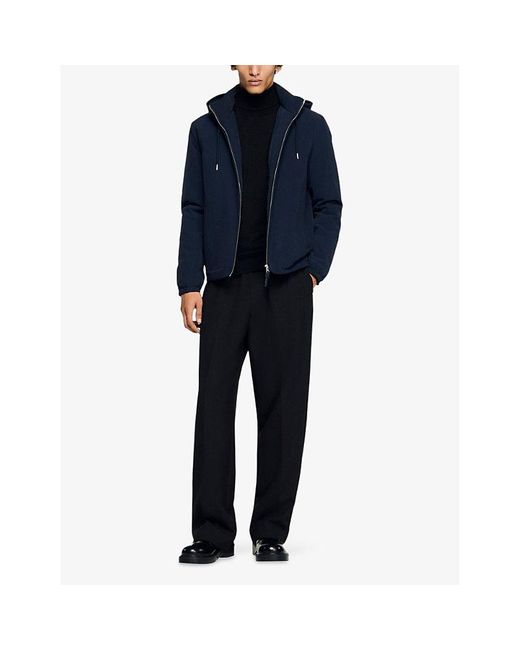 Sandro Blue Hooded Zip-Up Shell Jacket for men