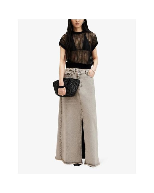 AllSaints Natural Noir Crossover-waist High-rise Denim Maxi Skirt