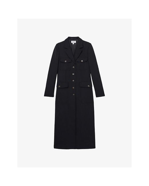 Reiss Blue Madison Notch-Lapel Single-Breasted Wool-Blend Coat