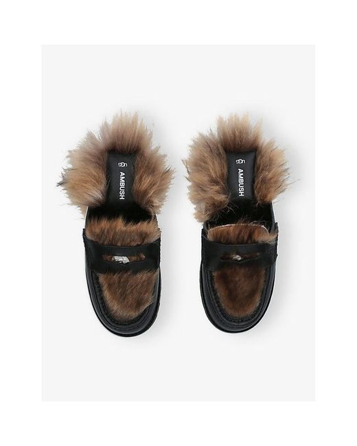 Ugg Black Ambush Faux-Fur And Leather Backless Loafers
