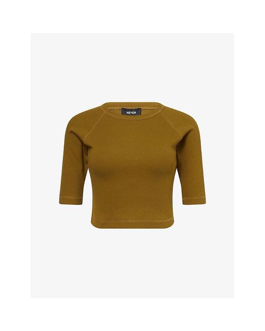 ME+EM Green Raglan-Sleeve Cropped Cotton-Jersey Top