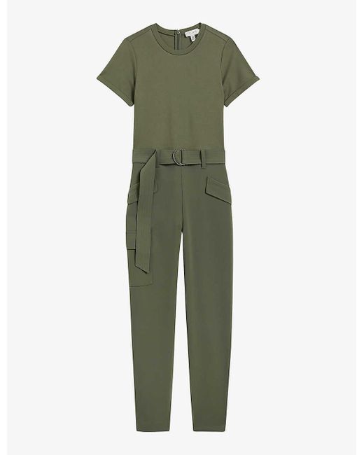 Ted Baker Green Graciej High-rise Short-sleeve Stretch-woven Jumpsuit