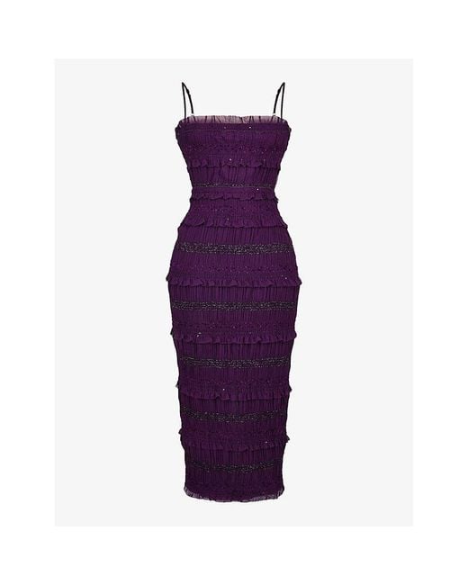House Of Cb Purple Solana Sequin-embellished Pleated Woven Maxi Dress