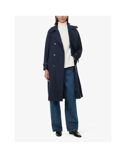 Theory Blue Storm-flap Double-breasted Recycled-polyester Blend Trench Coat