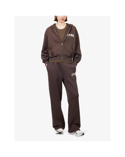 The Couture Club Brown Ctre Logo-Embroidered Cotton Hoody