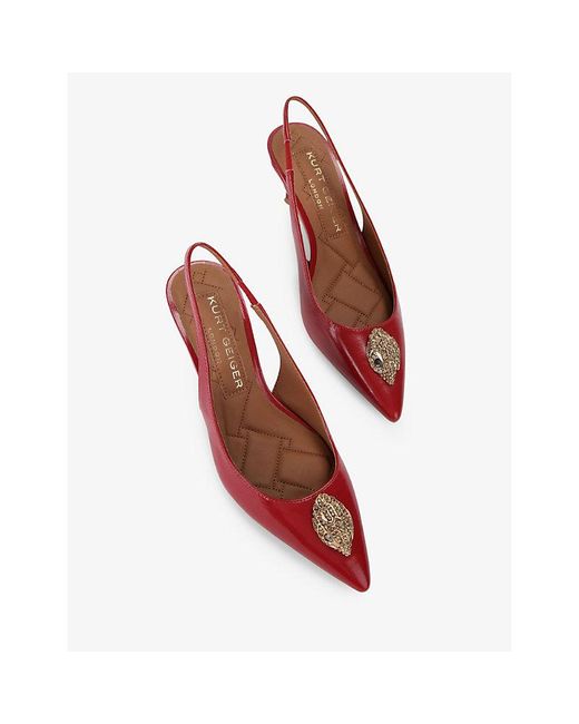 Kurt Geiger Red Belgravia Eagle-Embellished Heeled Patent-Leather Sling-Backs