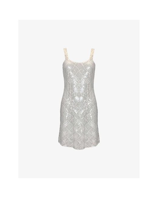 Ro&zo Gray Square-Neck Sequin-Embellished Stretch-Woven Mini Dress