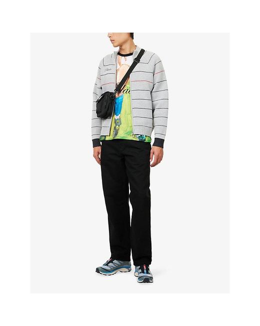 Pellador White Striped Embroidered-Logo Cotton Cardigan for men