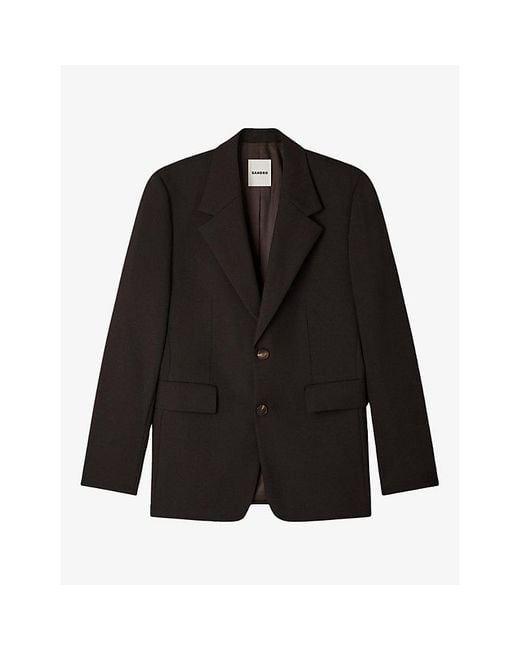 Sandro Black Collared Single-Breasted Wool Suit Jacket for men
