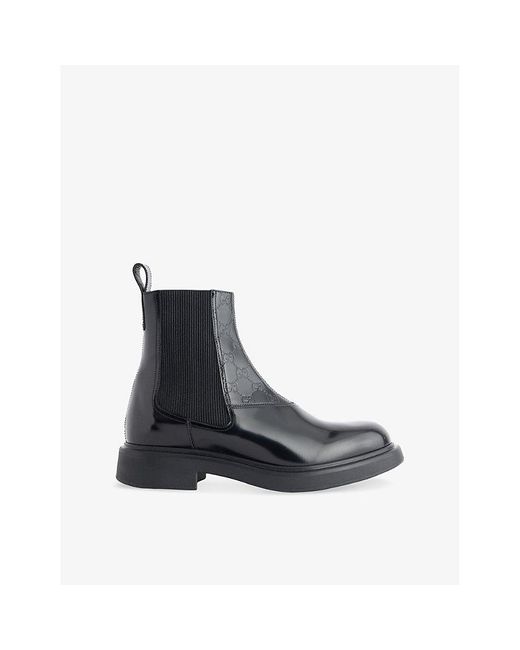 Gucci Black Enki Monogram Leather Ankle Boots for men
