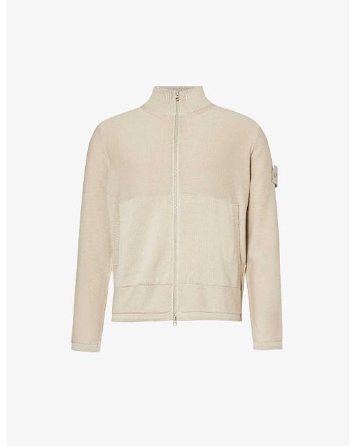 Stone Island White Funnel-neck Logo-badge Cotton And Cashmere-blend Jumper X for men