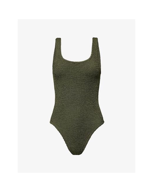 Hunza G Green Square-Neck Seersucker Swimsuit