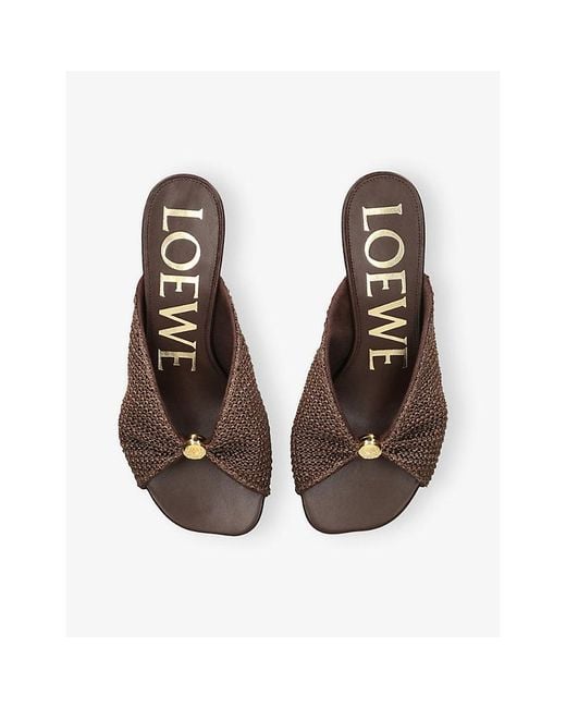 Loewe Brown Pebble Soft 45 Raffia-Effect Mules