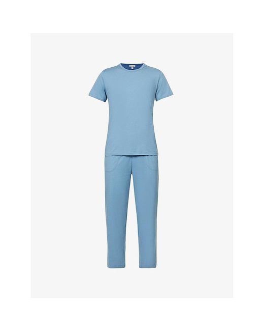 Skin Blue Carly Short-sleeved Cotton-jersey Pyjama Set