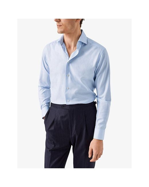 Eton of Sweden Blue Solid Fine-twill Slimorganic-cotton Shirt for men