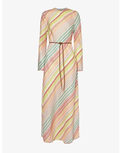 Zimmermann Metallic Halliday Striped Linen Maxi Dress