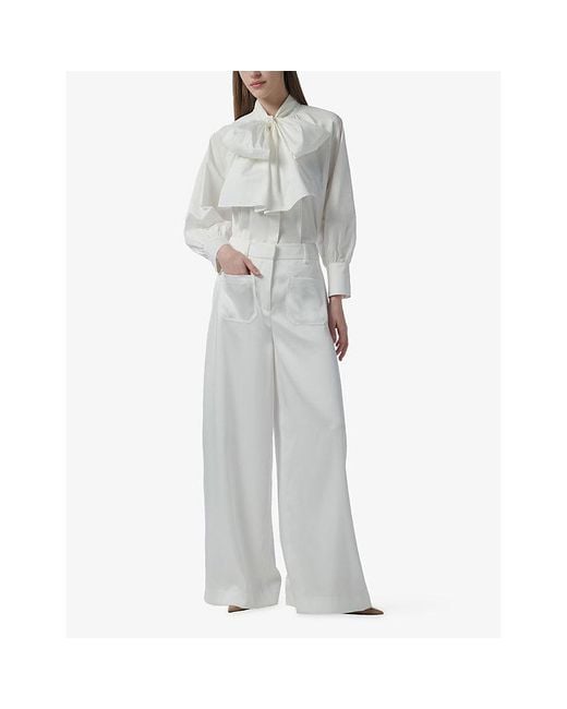 eem White Wide-Leg High-Waist Woven Trousers
