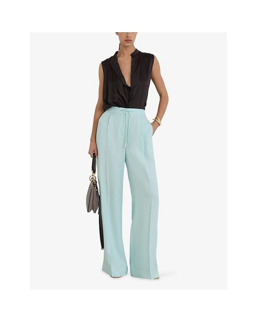 Reiss Blue Esther Drawstring Wide-Leg Woven Trousers