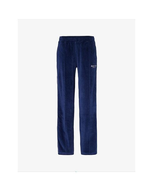 Sporty & Rich Blue Logo-embroidered Elasticated-waist Velour jogging Bottoms X