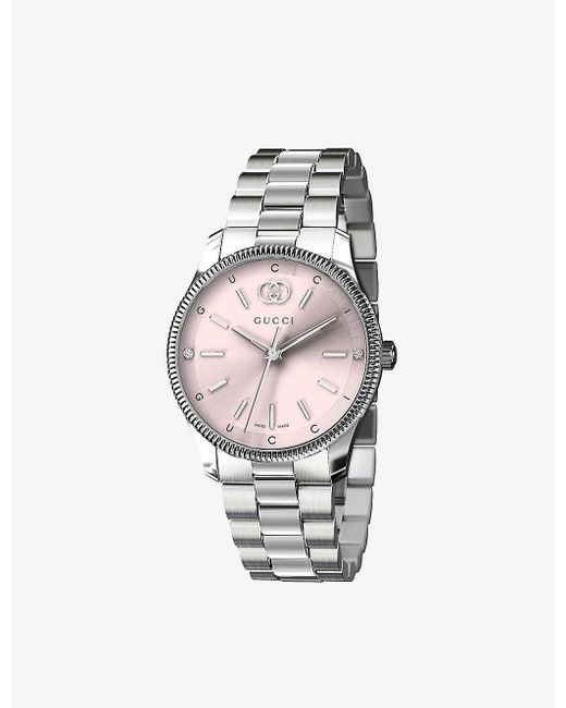 Gucci White Ya1265061 G-timeless Slim Stainless-steel Watch