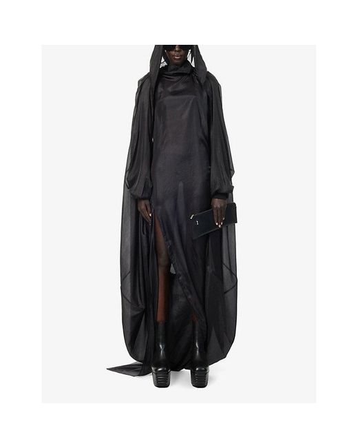 Rick Owens Blue Relaxed-fit Hooded Silk Coat