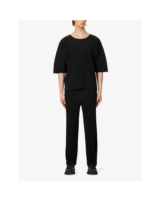 Homme Plissé Issey Miyake Black Pleated Crewneck Knitted T-shirt X for men