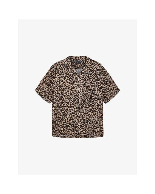 AllSaints Brown Leopardone Hawaiian-Collar Short-Sleeve Linen And Cotton-Blend Shirt for men