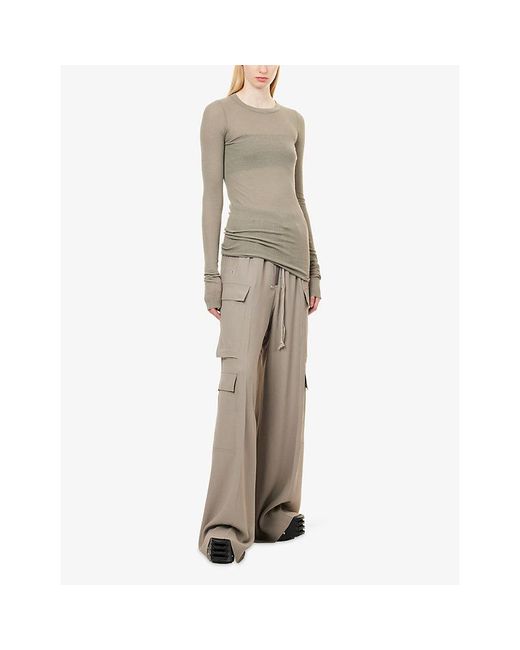 Rick Owens Natural Long-Sleeve Ribbed Silk-Blend T-Shirt