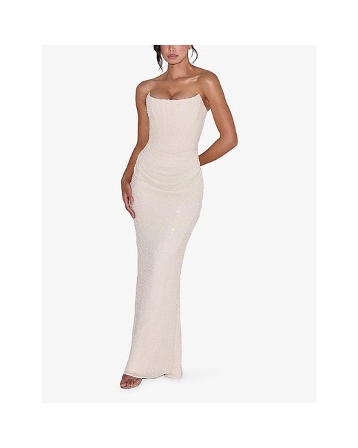 House Of Cb White Dove Bead-Embellished Mesh Bridal Gown