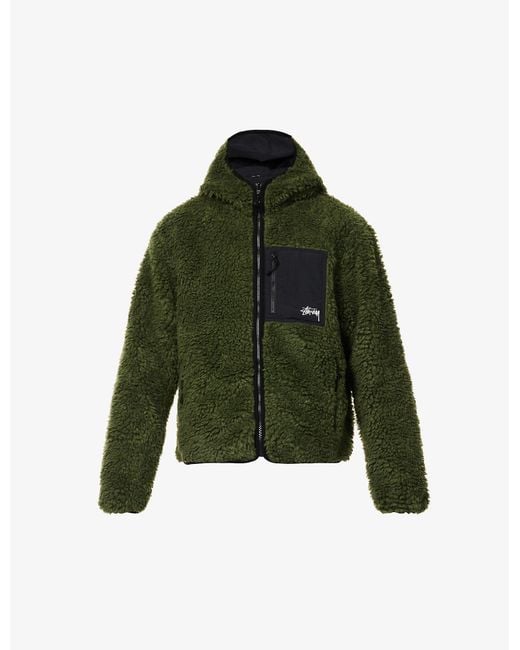 Stussy Green Sherpa Reversible Boxy-fit Fleece Hooded Jacket for men