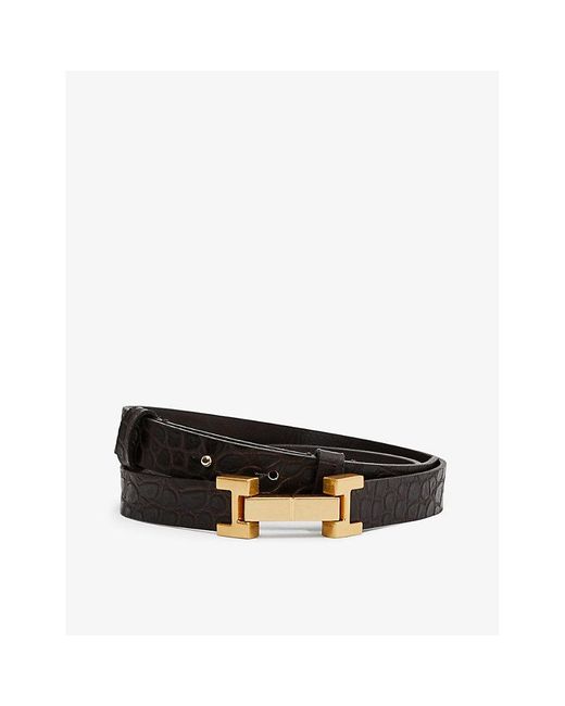 Reiss Black Hayley Croc-embossed Leather Belt