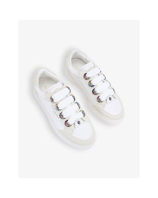 Kurt Geiger White Oth Kensington Eyelet-Embellished Leather Low-Top Trainers