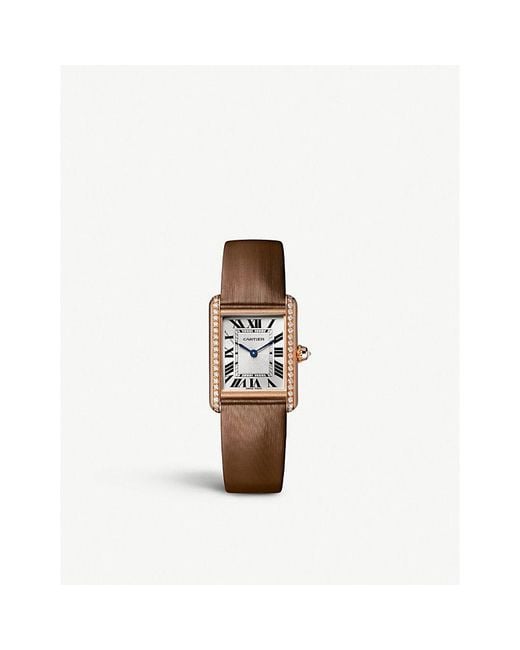 Cartier White Crwjta0034 Tank Louis 18ct Rose-gold, Diamond And Leather Mechanical Watch