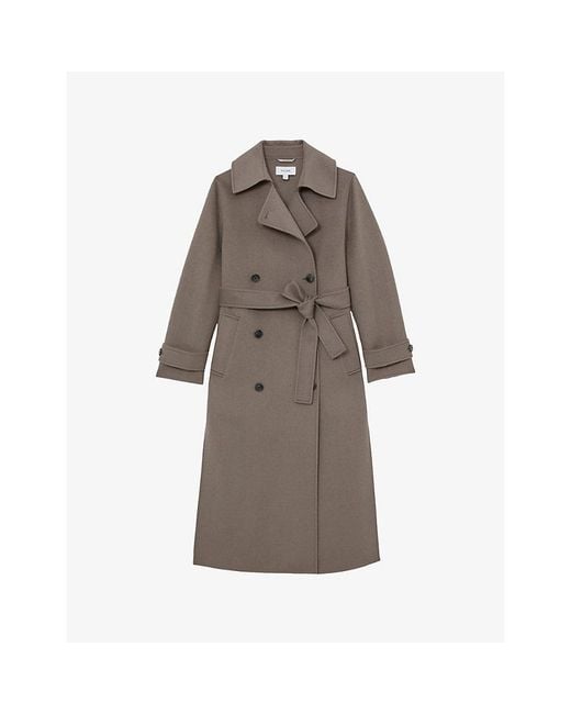 Reiss Brown Luna Double-Breasted Wool-Blend Coat