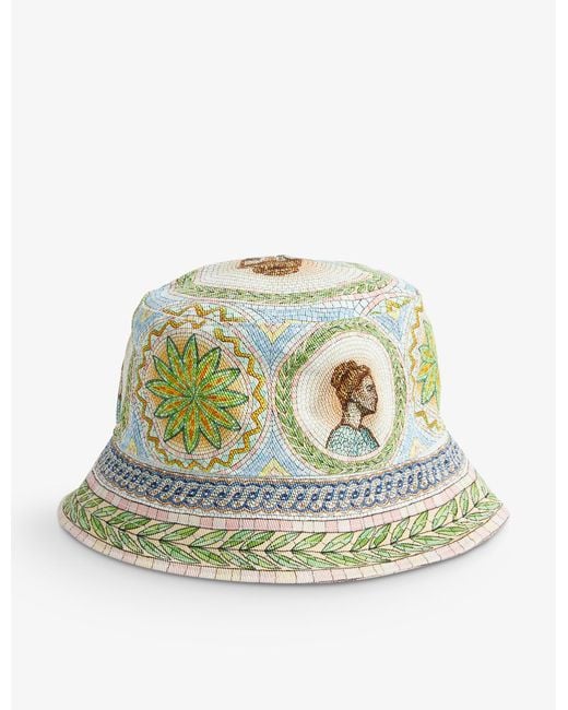 CASABLANCA Mosaic-pattern Cotton Bucket Hat in Green | Lyst