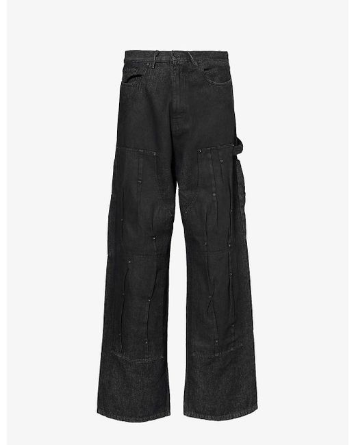Kusikohc Black Rivet Wide-leg Relaxed-fit Jeans for men